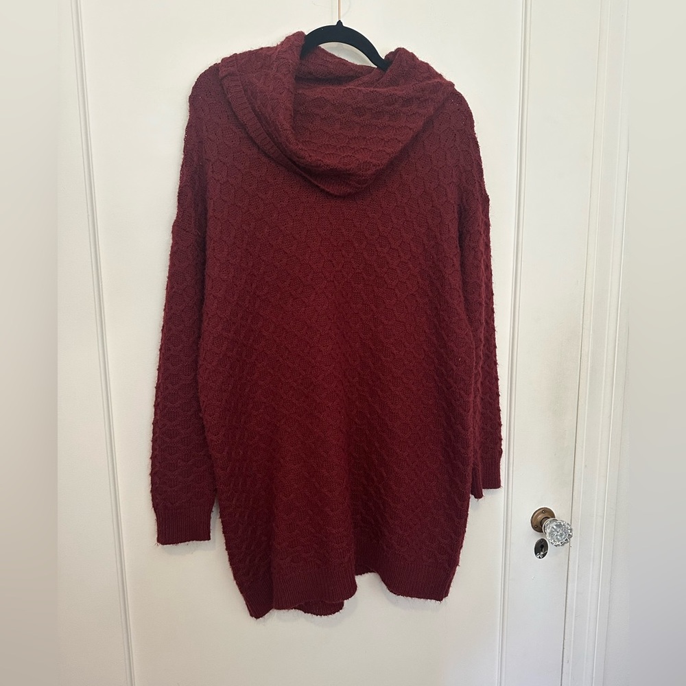 H&M burgundy cowl neck tunic oversize long sleeve sweater dress - size M
